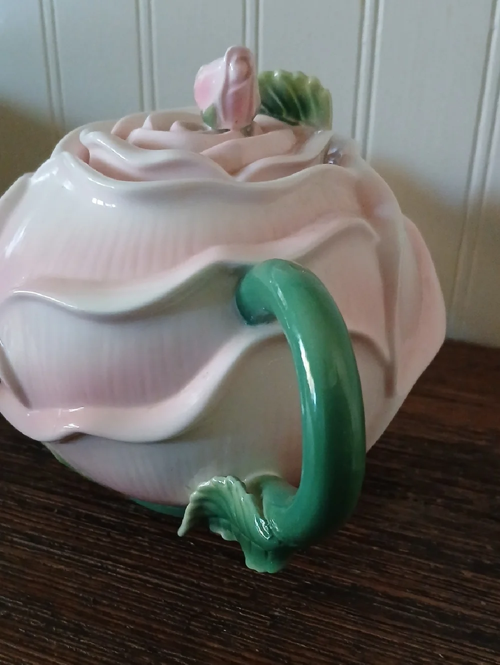 Pier 1 Imports Pink Rose Bud Shaped Flower Teapot Handpainted Flowers Ornate